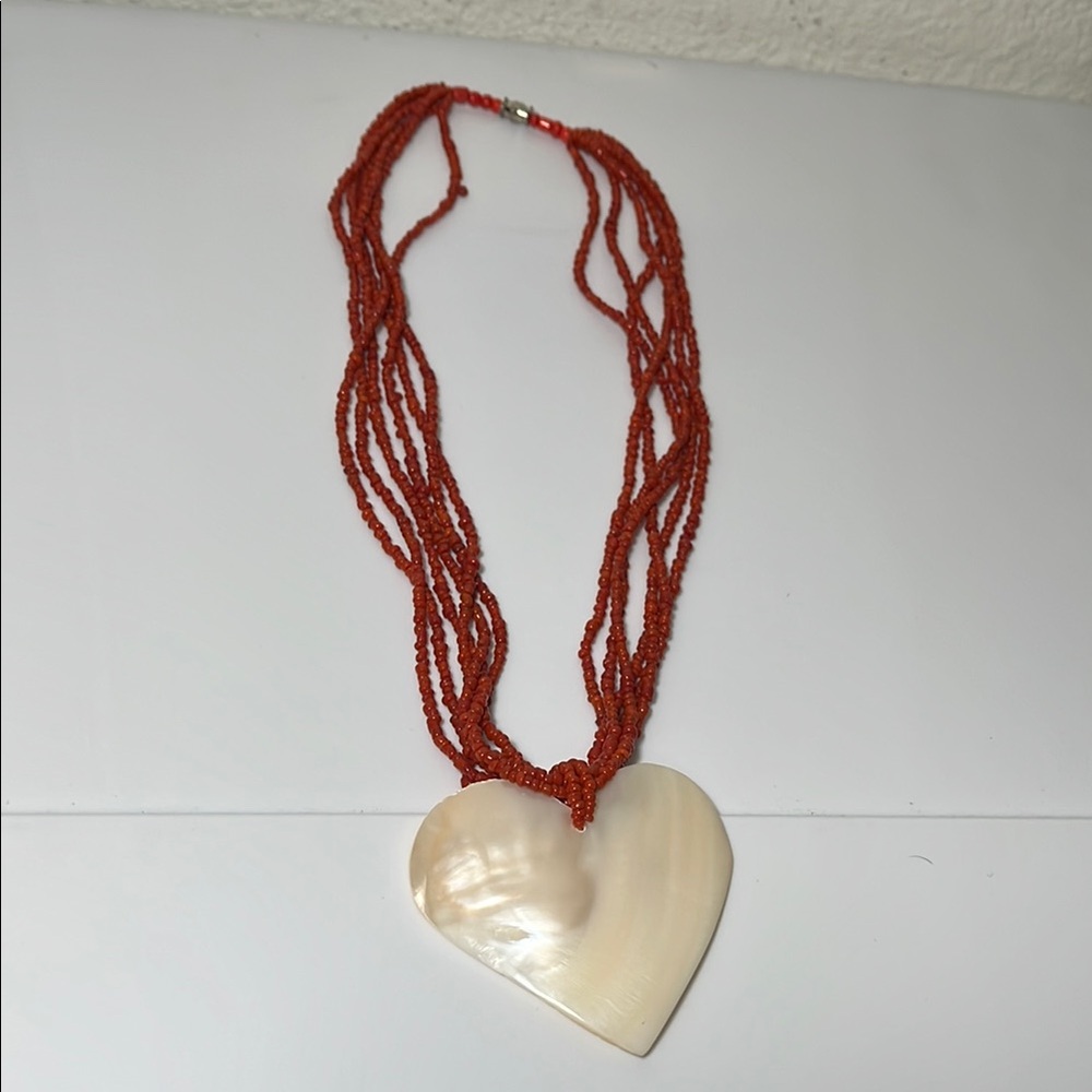 Red Beaded Necklace with Heart Pendant